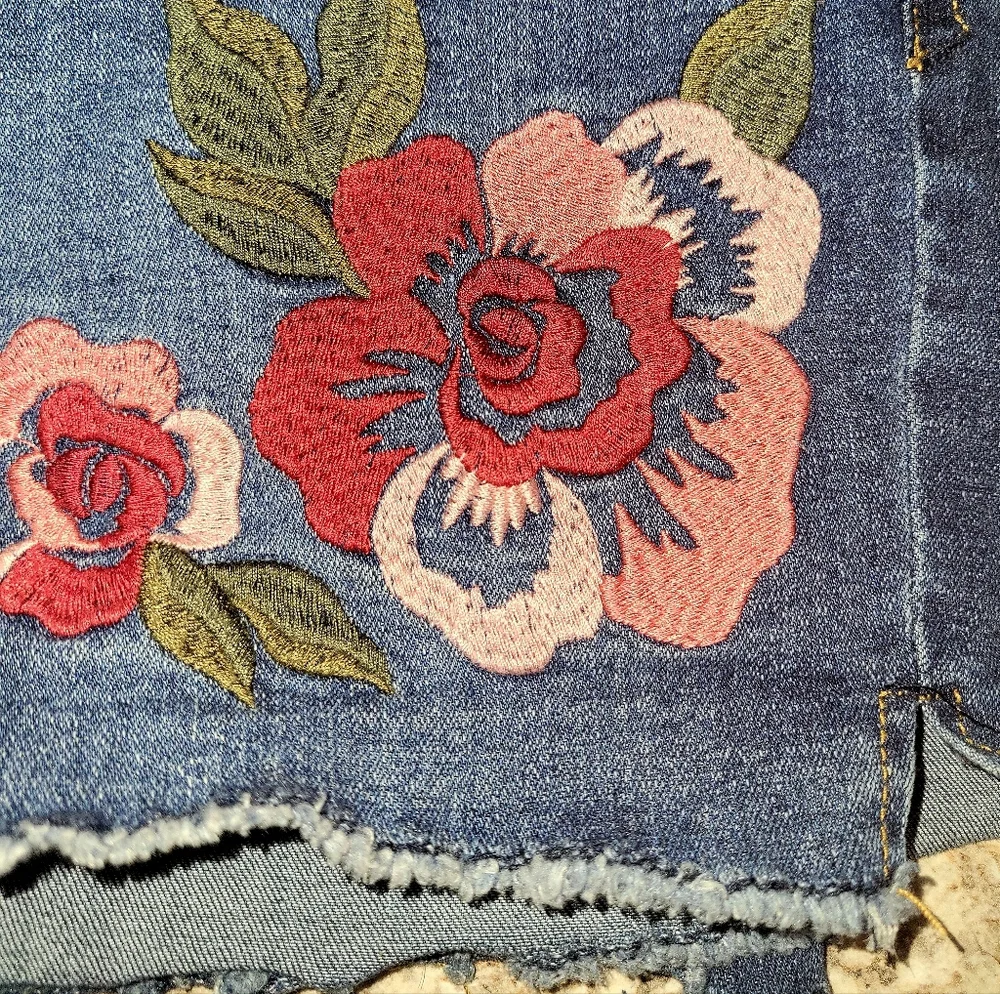 Embroidered Denim Shorts With Stretch  Size 10 ❤️ - Picture 5 of 5